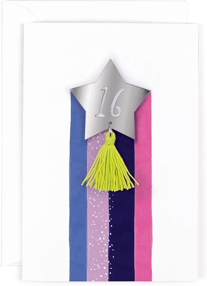 hotchpotch 镜子 16 岁生日卡片,带星星流苏徽章